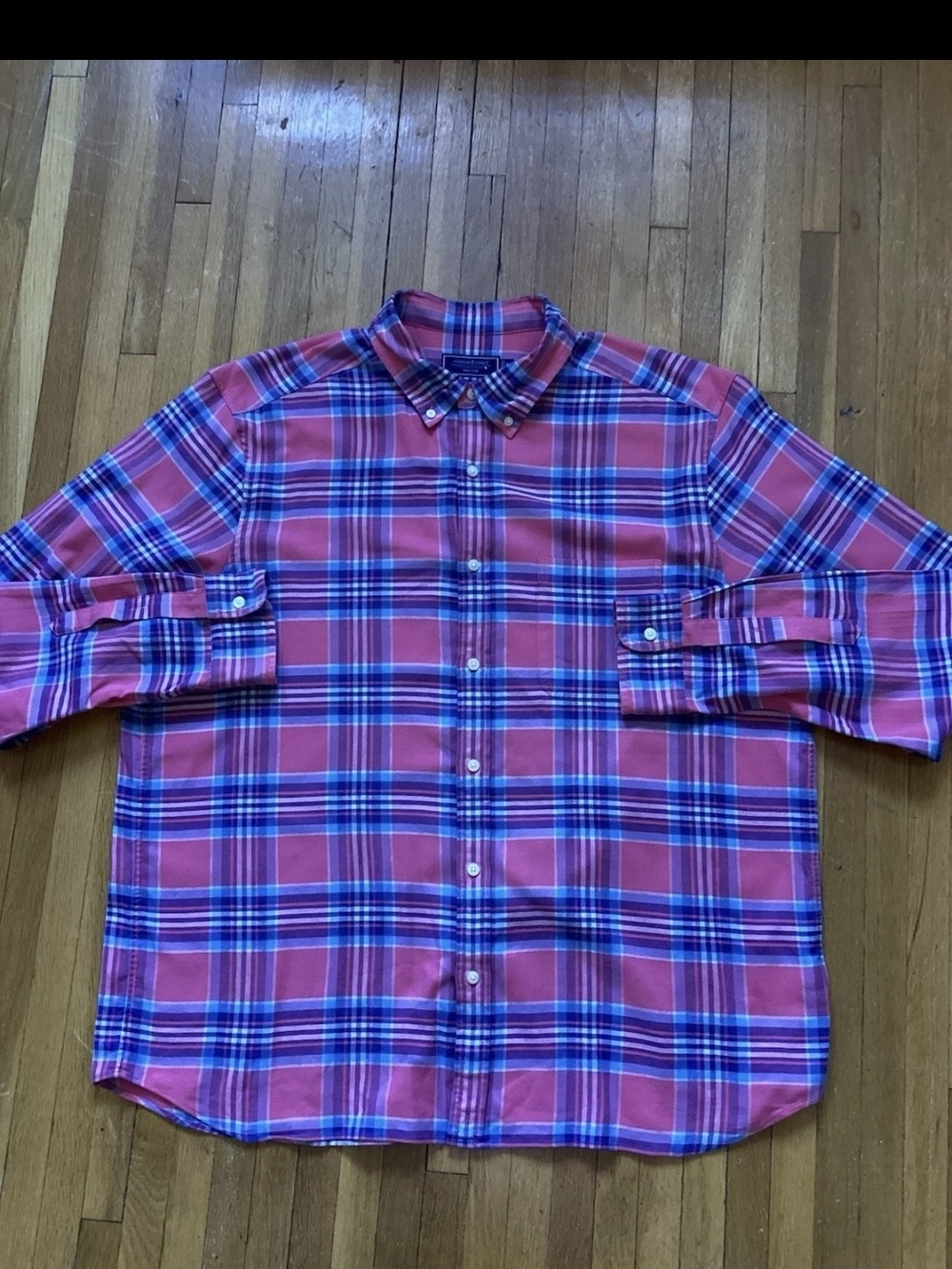 Vineyard Vines Men's XL Red/Blue Plaid Button Front Shirt,Cotton/Linen Blend